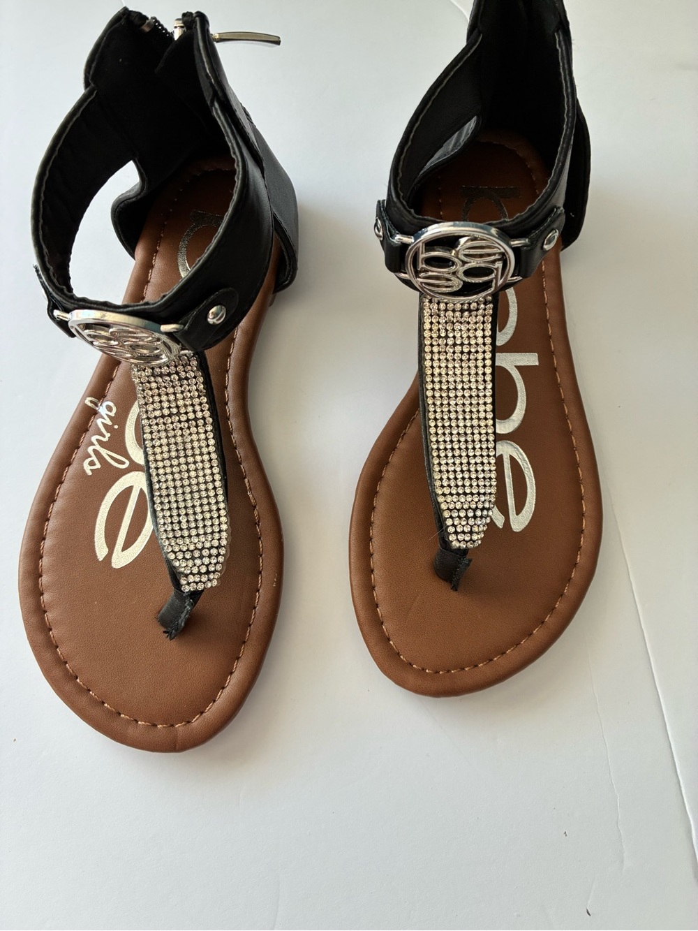 Bebe Girls Sandals – Black Rhinestone Thong Sandals, Size 13 gently used